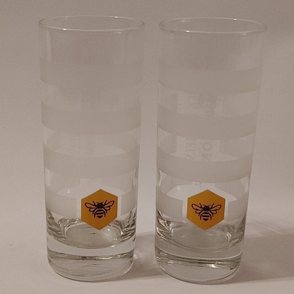 VTG Jack Daniels Tennessee Honey Bee High Ball Whiskey Glass Frosted Stripe 2